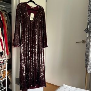Zara NWT limited edition Maroon sequin dress